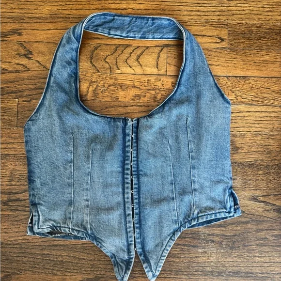 Miaou Blue Denim Crop Top - Picture 4 of 6